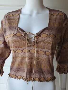 Moda International Size Medium Vintage Y2k Snakeskin Print Top